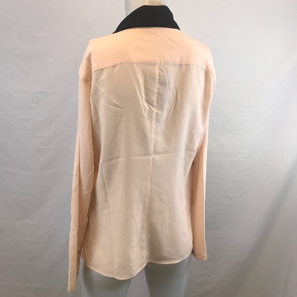Peach and Black Draped Lapel Chiffon Top - Picture 6 of 6